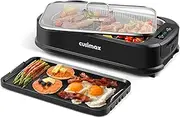 CUSIMAX Indoor Grill with Double Grill Plates, 1500W Electric Smokeless Grill with LED Smart Display & Tempered Glass Lid, Non-stick Removable Grill & Griddle Plate, Easy to Clean