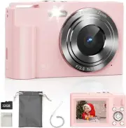 FHD 1080P Kids Digital Point and Shoot Camera with 16X Digital Zoom (Pink)