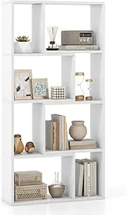 Giantex 4-Tier Geometric Bookshelf, 120 cm High Bookcase, Modern 8-Cube Storage Organizer, Floor Standing Open Display Shelving, Wooden Storage Cabinet for Living Room, Bedroom, Study (White)