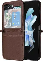 Compatible with Samsung Galaxy Z Flip 5 Wallet Case,PU Leather Folio Flip Case Compatible with Samsung Galaxy Z Flip 5 Cell Phone Leather Case Brown