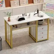 PP-Kic Modern Nail Art Table, Professional Manicure Table for Women, Manicure Table Nail Desk, Nail Art Table with Drawers, Beauty Salon Nail Art Supplies Decorative Workstation,With cabinet