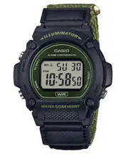 Casio Digital Alarm Chronograph Green Cloth Strap Quartz W-219HB-3AV Mens Watch
