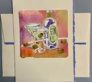 Original Watercolor OOAK GREETING CARD MARTINI OLIVES BY Pamela Wilhelm