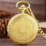 Mens Hand Wind Mechanical Pocket Watch with Fob Chain Luxury Gold Case Xmas Gift