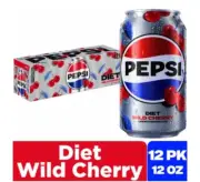 DIET PEPSI WILD CHERRY Soda Pop Cola Soft Drink (1) 12 Pack of 12 oz Cans