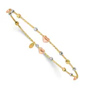 14k Tri-Color Gold Heart Diamond-cut Slip-on Bangle