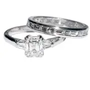 GIA Certified Diamond Bridal Set 3.00 Carat Emerald Cut 18k White Gold