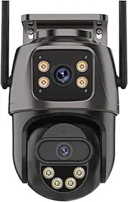 Three Lens Outdoor WiFi IP Camera Three Screen PTZ Camera Ai Human Detection 15MP IP66 Waterproof CCTV Video Security Cam(E/U,10MP with 128G)