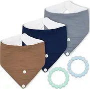 Baby 3-Piece Drool Towel and 2-Piece Teething Kit, 100% Cotton, Including Detachable Snap Fasteners, Soft and Skin Friendly