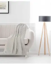 LR Home Gray And Ivory Striped Throw Blanket With Tassels