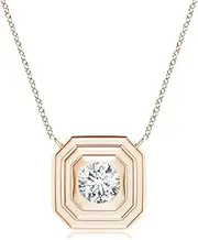 [Angara] Lab-Grown-Flush-Set Round Diamond Concentric Octagon Pendant Necklace in Sterling Silver/14ct Solid Gold for Women | April Birthstone Jewellery for Her