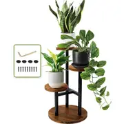 3 Tier Plant Stand, Tall Metal Wood Shelf Holder for Indoor, Outdoor Display Rack Flower Pot Stand for Corner Living Room Balcony Garden Patio