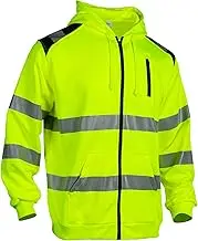 Hi Vis Sweatshirts Reflective Zip Hoodie for Men, Class 3 High Visibility Shirts Long Sleeve Safety Jackets