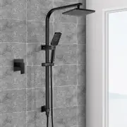 ACA Black 8'' Square Handheld Shower Head Gooseneck Wall Rail Diverter Mixer Tap Set