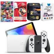 Nintendo Switch White OLED + Mario Kart 8 Deluxe + Nintendo $20 eShop Gift Card