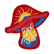 Red Psychedelic Mushroom Patch — Iron On Badge Embroidered Motif — Hippy Colour