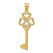 14k Yellow Gold Polished 3D Hearts KEY TO MY HEART Key Charm