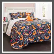 Lush Decor Pixie Fox Reversible Quilt Set, 4 Piece Twin, Navy