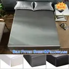 Silk Fitted Sheet&Pillowcase Bedding Full Mattress Cover Kit Solid HomeBed Decor
