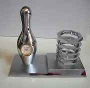 Silver Finish Bowling Collectible Fashion Desk Clock With Pen Holder