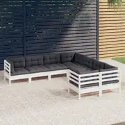 8 Piece Garden Lounge Set with Cushions White Solid Pinewood vidaXL