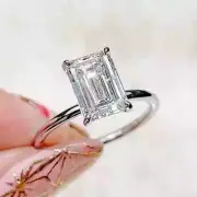 2.00Ct Emerald Cut Solitaire Moissanite Engagement Ring 14k White Gold Plated