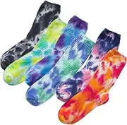 [AZIDWERYQ] 6 Pairs Tie Dye Socks, Colorful Stretchy Athletic Tie Dye Socks Women, Soft Comfortable Sweat-Wicking Cotton Funny Crew Socks for Everyday Wear, School, Office Tie Dye Socks Women