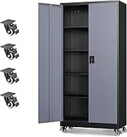 Letaya Metal Garage Storage Cabinets with Lock Door and Adjustable Shelves, Steel Tool Cabinets for Home,Office,Warehouse Organisieren (Black Grey, 75" H)