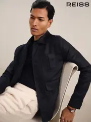 Reiss Navy Adam Linen Four-Pocket Jacket (F20049) | $550