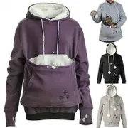 Kangaroo Pullover Pet Holder Sweater Hoodies Cat Eared Long Sleeves Meow Pedestrian Meow Planet Show Big Pocket Couple Sweatshirt purple L