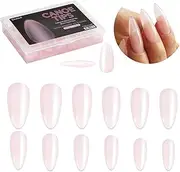 DIAMI Canoe Tips Peach 1box (360pcs, 12sizes) - Long Oval Shaped Nail Tips | Clear Nail Tips for Acrylic Nails | Fake & Full Cover Nail Tips | Natural Almond C Curve Gel Nail Tips Clear & Long