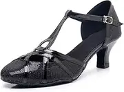 [FARZAH] Glitter Dance Shoes for Women Closed Toe Wedding Evening Party Pumps(Black,7)