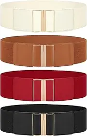 [JASGOOD] 4 Pack Wide Elastic Stretch Waist Belts for Women Dress Vintage Belt