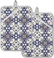 Oven Pot Holders Navy Pattern Boho Potholders with Pocket Hot Pads Oven Pads 2 Pack