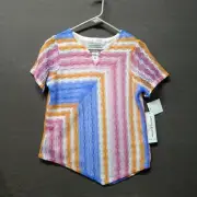 Alfred Dunner Paradise Island Women's Keyhole Neck Short Sleeve Shirt Size PS