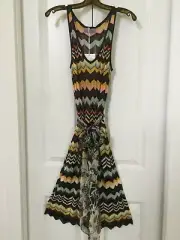 Missoni ZigZag Multi Color Knit Silk Sleeveless Dress with a Scarf Belt