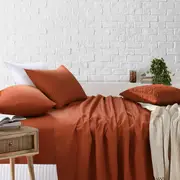 Amson Royale Cotton King Single Sheet Set - Fitted Flat Sheet With Pillowcases - Rust