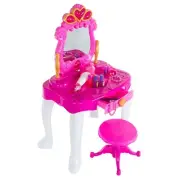 Pretend Play Princess Vanity with Stool Make Up Chair with Lights and Mirror