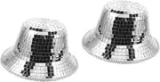 [VALICLUD] 2pcs Reflective Cowboy Hat Mirrored Sequin Fedora Hat Chapeau Sunhats Outfits Caps Cap Outfits Women Women 70s Disco Party Decoration Party Cowgirl Fan Costume Glitter Cloth Silver