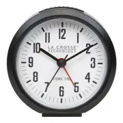 617-710B-INT 4-Inch Round Black Atomic Analog Alarm Clock