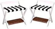 2 Pack Hotel Solid Wood Luggage Rack, Guest Room Foldable Suitcase Stand with Shoe Shelf, Double Floor Luggage Stand Bedroom Suitcase Rack, 60×50×65cm