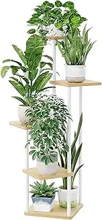 [Bamworld] Corner Plant Stand Indoor, Tall Metal Plant Shelf for Multiple Plants, 5 Tier Flower Stand for Patio Garden Balcony Living Room Bedroom(White)