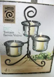 LIBBEY CREATIVE ACCENTS GREEN GLASS VOTIVE CANDLEHOLDER TERRACE CONDIMENT SERVER