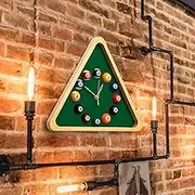 Landical Large Billiard Pool Ball Clock 14 Inch Triangle Pool Table Wall Clock with Solid Wood Frame Snooker Game for Billiards, Pool, Game Room
