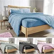 Super Warm Teddy Bear Fleece Sheet Set Flat Fitted Sheet All Size Winter Thermal (King, Blue)