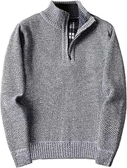 [Gsywaipei] Men's Warm Knitted Pullover Winter Quarter Zip Male Knit Pullovers Sweater Slim Fit Casual Thick Knits Sweaters