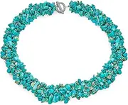 [Bling Jewelry] Big Chunky Purple Amethyst Pink Quartz Black Onyx Blue Lapis Green Pink Quartz Blue Red Turquoise Gemstone Chips Cluster Multi Strand Statement Bib Collar Necklace For Women