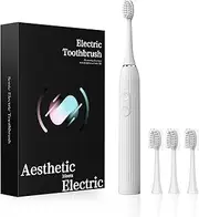 Monitok Electric Toothbrush for Adults,USB Rechargeable Sonic Toothbrush with 5 Modes,Fast Charge for 120 Days,3 Brush Heads Toothbrush for Gum Care and Deep Clean,T14 White