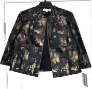 TAHARI ASL Black Copper Beaded Jacquard Pleat Bolero Dress Blazer Jacket 14