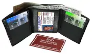 Black RFID Blocking Men's Genuine Leather Trifold Wallet Front Pocket
